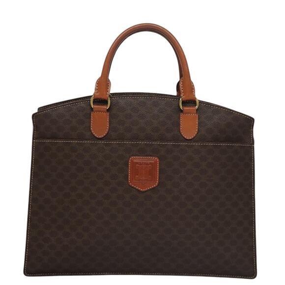 CELINE Macadam Canvas Hand Bag Pvc Leather Brown Gold - Picture 2 of 13